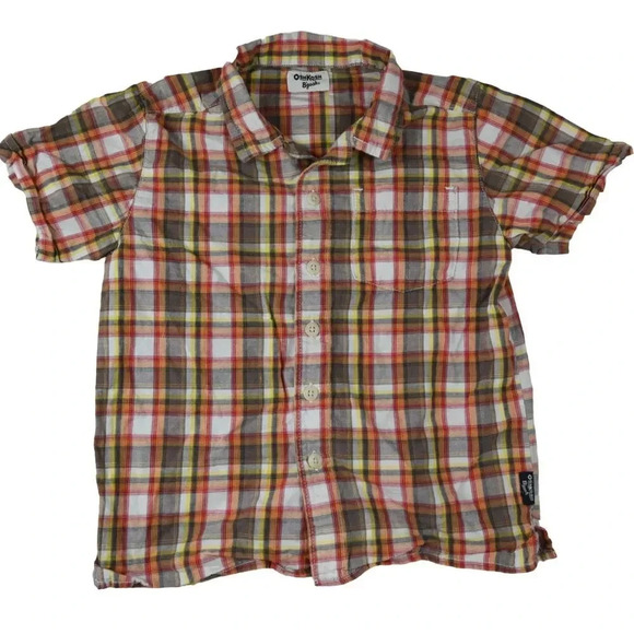 Oshkosh Plaid Flannel Shirt Boys Size S 6, Short Sleeve Button Up, Red, Blue - Picture 1 of 7